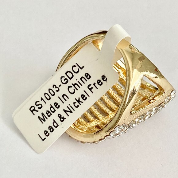 Deco Dome Cubic Zirconia Cocktail Ring Yellow Gold Plated Size 7 8 9 Statement - Picture 12 of 16